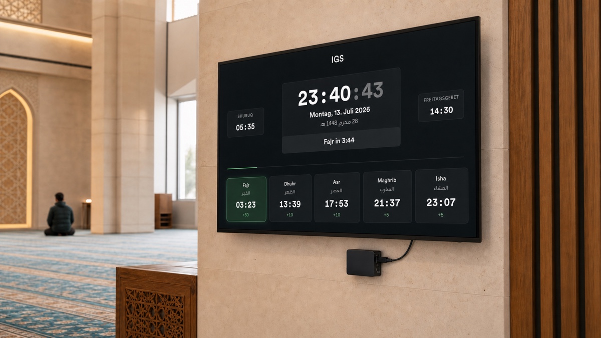 Eine Moschee, jeder Bildschirm: Smart-TV-App, Desktop-App und Moschee OS